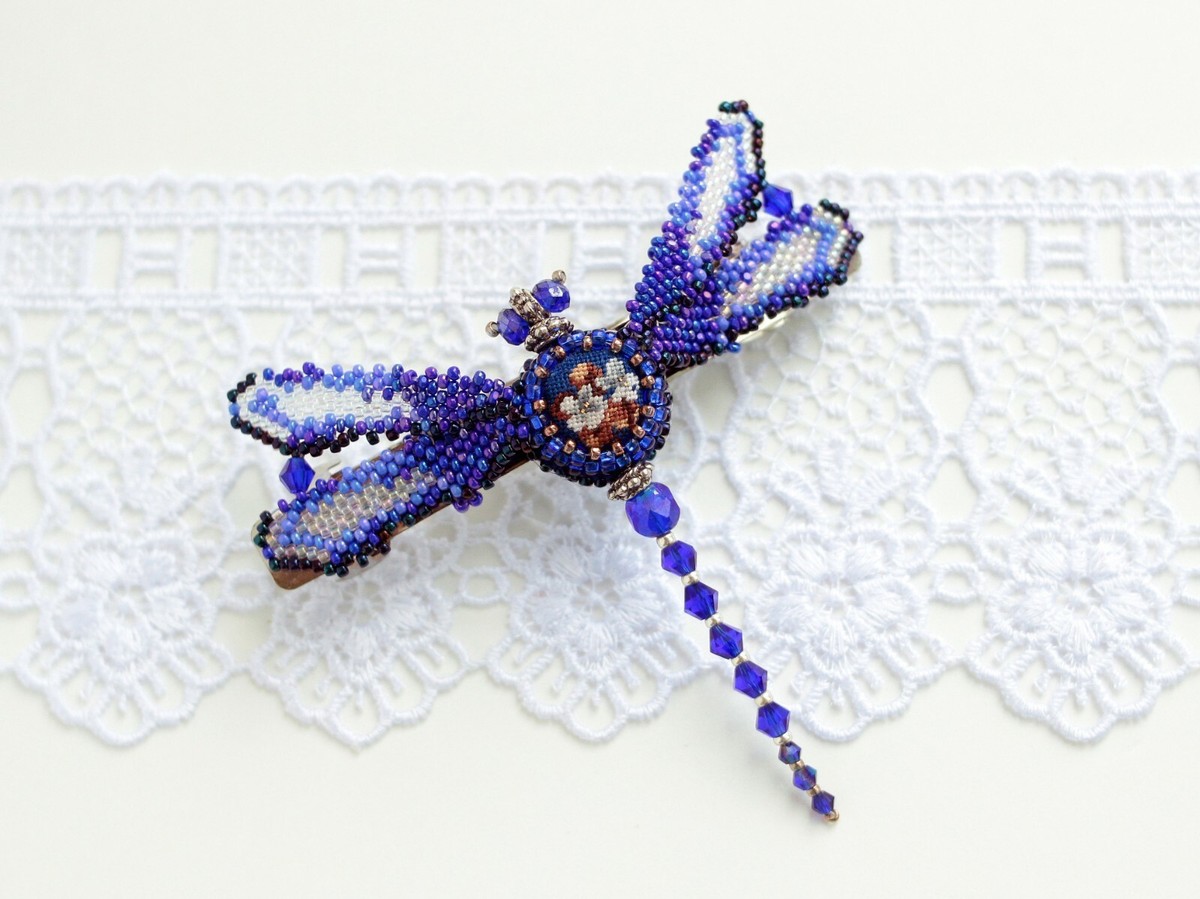 Alexandre de Paris Beaded Dragonfly Barette Dragonfly Rhinestone Hair Barrettes – Soho Style main image 3