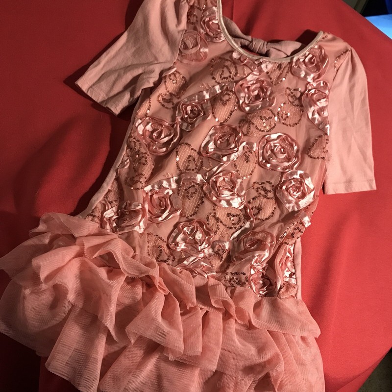 KNITWORKS PINK SEQUINED TULLE TRIMMED DROP WAIST DRESS MEDIUM preowned