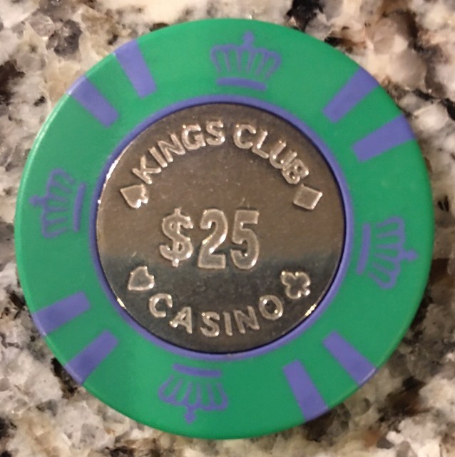 Lot of two King's Club Casino 5 & 25 Poker Chips LAS VEGAS Metal Coin