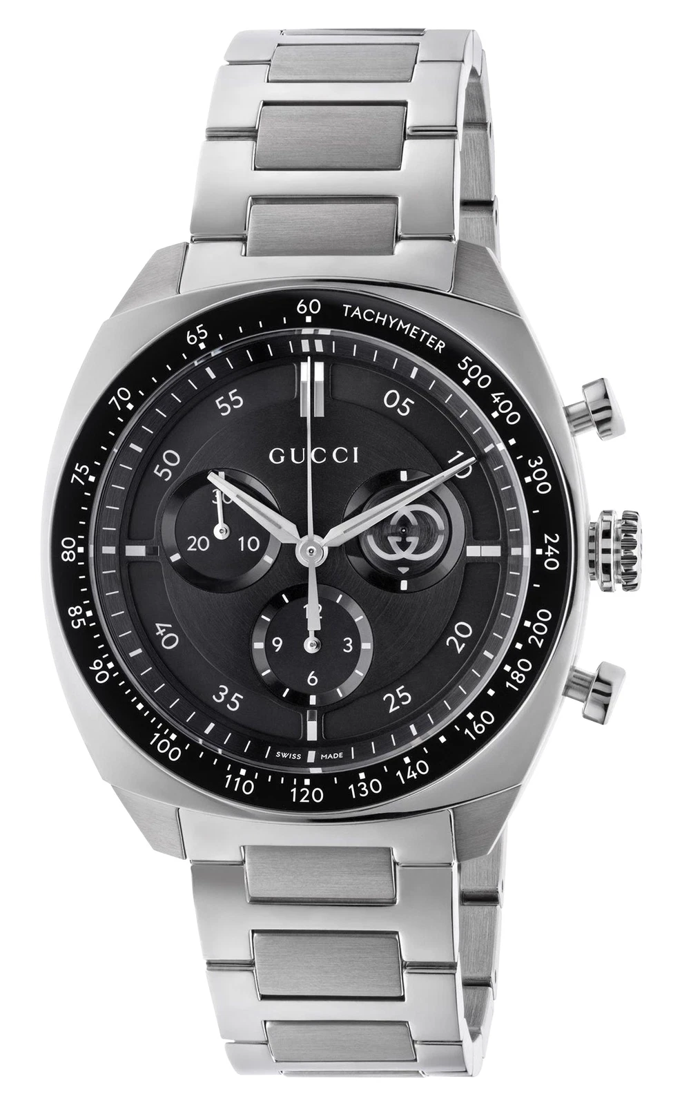 Montre homme Gucci chronographe à emboîtement acier cadran noir quartz YA142316