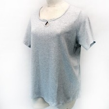 Quacker Factory Plus Gray Swarovski Details Key-Lock Neck Top Tee 3X