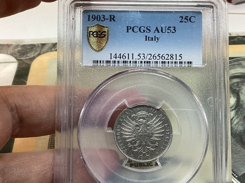 Italy 1903 R 25 Centesimi Pcgs Au53 Scarce Type - Picture 2 of 4