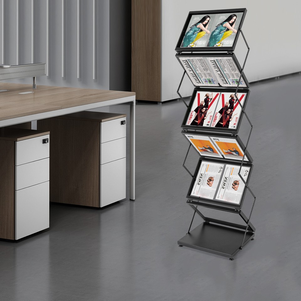 Magazine Rack Double A4 Width with 6 Pockets Magazine Display Stand ...