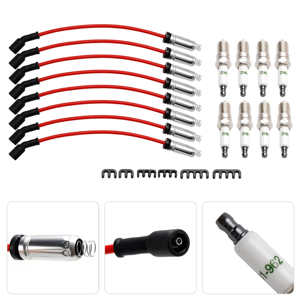 8x Bougies d'allumage fils 10.5mm Set 19299585 Pour Chevy GMC 4.8L 5.3L 6.0L V8f - Photo 4/4