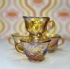 (4)Vintage Indiana Princess Harvest Carnival Glass Iridescent Grape Leaf