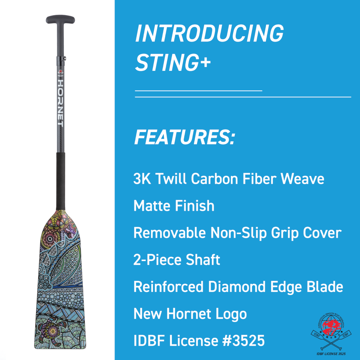 Hornet Watersports Dragon Boat Paddle - Carbon Fiber Adjustable IDBF Approved Competition Paddle
