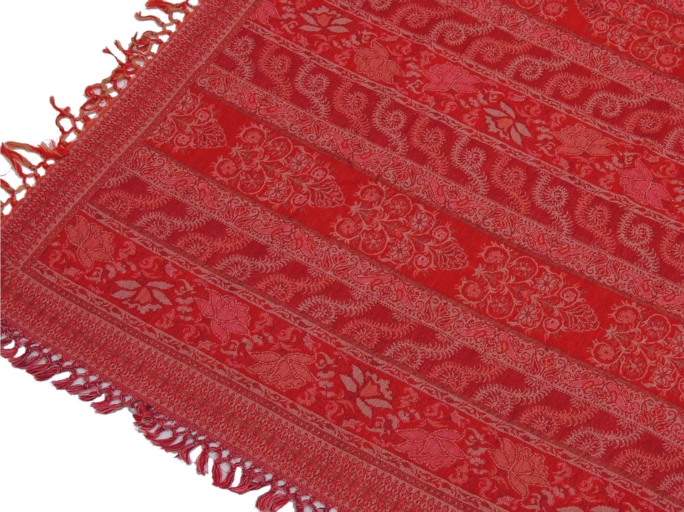 Maroon Floral Wool Table Overlay Woven Ethnic Tablecloth Kashmir Topper 54"x60" - Image 4 of 4