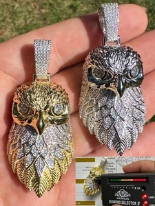 Authentic MOISSANITE 925 Silver Gold Plated Iced 3D Bald Eagle Pendant Hip Hop Necklace