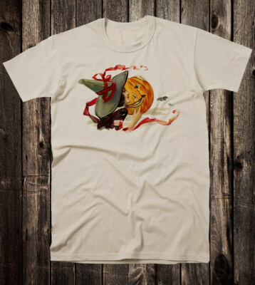 Retro Vintage Style Halloween tee T Shirt Jacko O Lantern and Witch