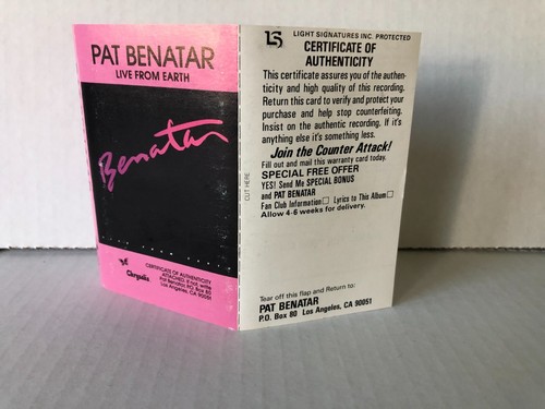 Pat Benatar LIVE FROM EARTH 1983 Chrysalis CRC Club w/ Authenticity Cassette - Picture 4 of 8