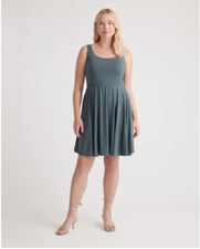 NEW NWT QUINCE FIT & FLARE MINI TANK DRESS TENCEL SPANDEX JERSEY OLIVE GREEN L