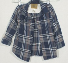 OshKosh Vintage Kids Blue Plaid Flannel Shirt Logo Patch Button Down Cotton Sz 5