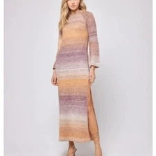 L*Space Monroe Maxi Sweater Dress S Temescal Canyon Ombre Stripe Mock Neck Rib