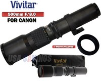 Vivitar 500mm F/8.0 Telephoto T-mount Lens For Canon Eos 20d 30d 40d 50d 60d Vivitar 500mm F/8.0 Telephoto T-mount Lens For Canon Eos 20d 30d 40d 50d 60d