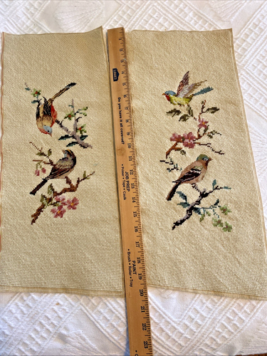 Lot of 2 Vintage Finished Wall Tapestry Needlepoint Bird Floral 8 x 19 - Picture 9 of 12