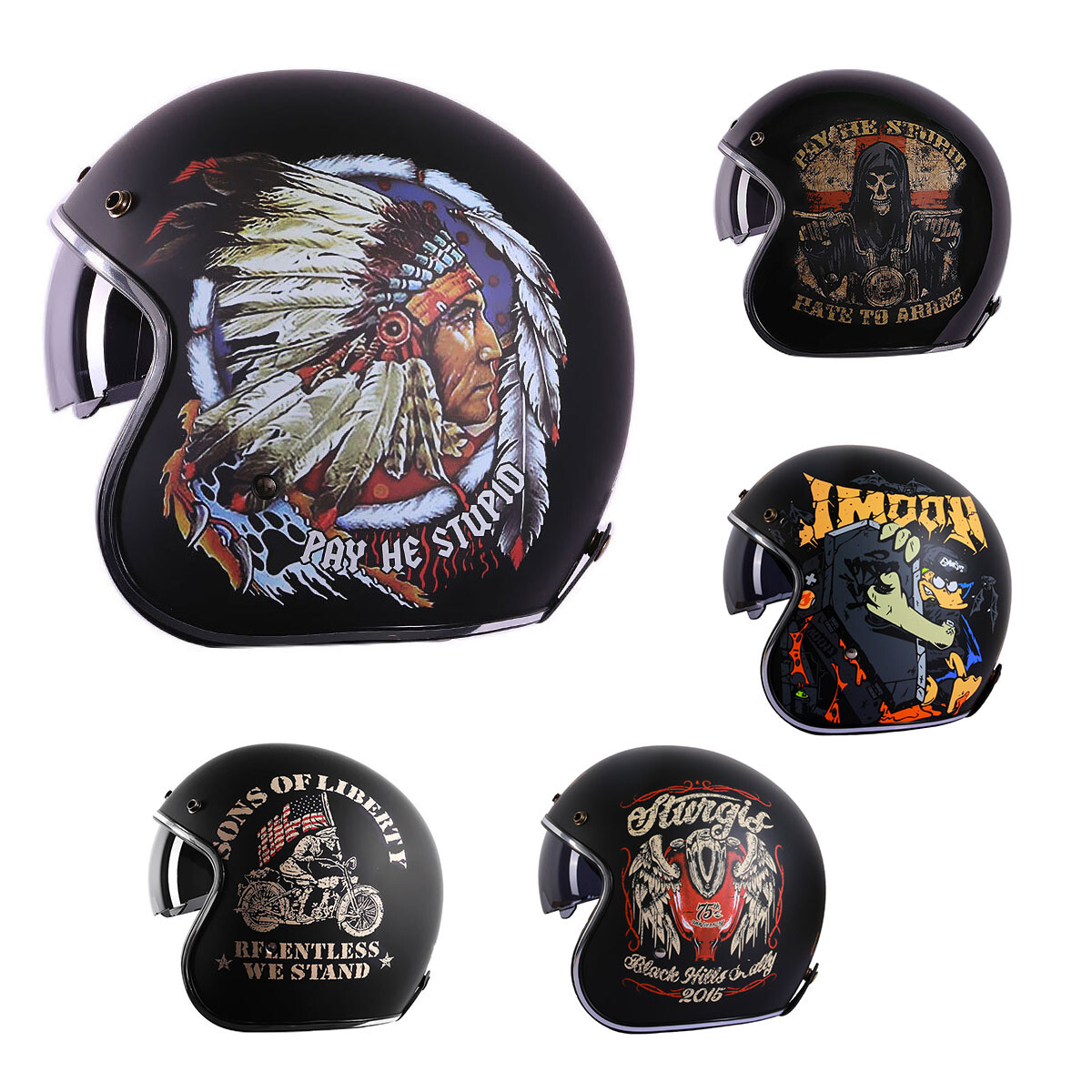 DOT Motorcycle Helmets Open Face 3/4 Scooter Bobber Helmet Integrated Sun  Visor | eBay