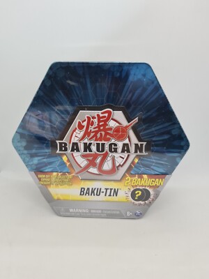 Bakugan Baku-Tin Metall-Aufbewahrungsbox Blau mit 2 Überraschungs-Bakugan Bällen