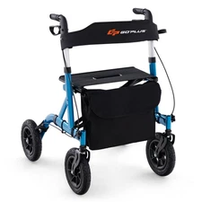 Foldable assistive walker w/9.5" all-terrain pneumatic wheels, Seat, Storage Bag