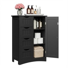 Bathroom Storage Cabinet Freestanding Floor Storage Cupboard Adjustable Black