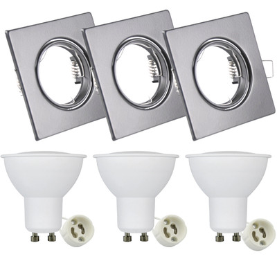 Polux OLIN LED Einbauleuchten Set 3er GU10 8W 3000K Warmweiß Quadrat Schwarz