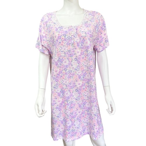 Carole Hochman Womens Nightgown XL Lavender Floral Cotton Blend Relaxed Fit