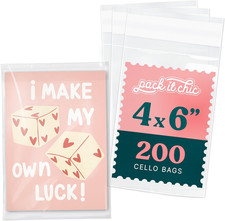 4X6 Clear Photo Sleeves, 200 Count - Self Sealing Cellophane Bags