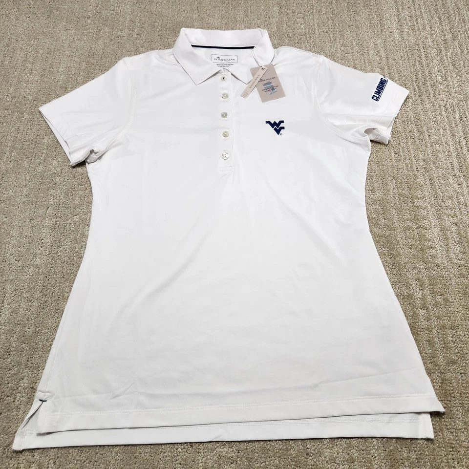 Camisa polo de golf West Virginia Mountaineers para mujer mediana Peter Millar UPF blanca Foto 2 de 4