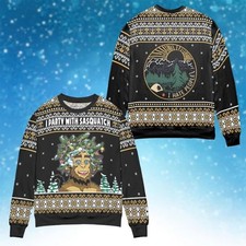 Sasquatch Christmas Ugly Sweater, Bigfoot Camping Ugly Sweatshirt