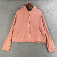Oli Hali Hoodie Womens L Zip Up Waffle Knit Long Sleeve Pocket Cotton Pink