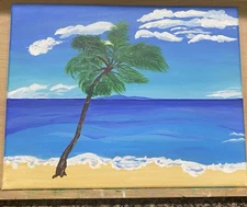 Original Hand Painted Acrylic Tropical Beach Scene 11x14 Canvas Painting
