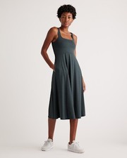 Quince Flowknit Breeze Fit & Flare Dress Heather Green Basic Sleeved M