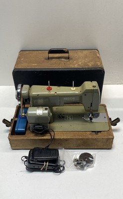 Necchi BU Mira Sewing Machine Green Italian Made Vintage Case Pedal 1950s