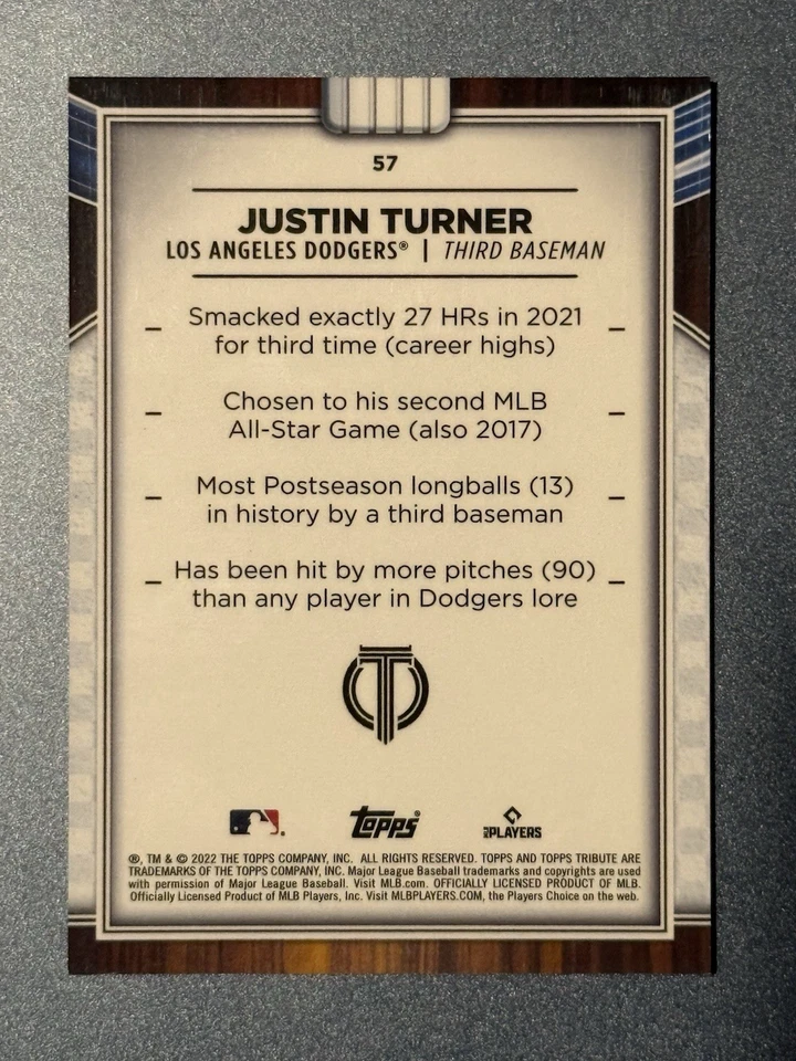 2022 Topps Tribute Justin Turner #57 TS8 - Image 2 of 2