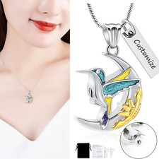 Hummingbird Cremation Jewelry Moon Urn Necklaces for Ashes / Ashes Urn Keychain