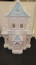 Christmas LED 14”Gingerbread Victorian House W/Beautiful Lace Swirls Frosted VG