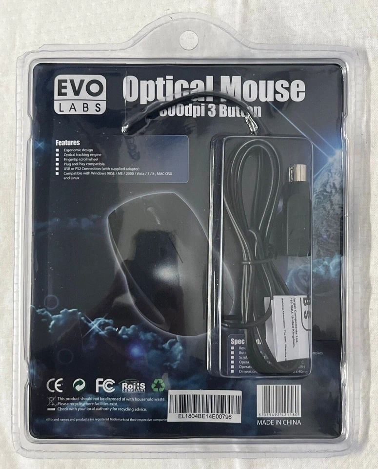 Evo Labs Optical Mouse 800dpi 3 Button USB/PS2 - Image 2 of 2