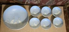 7 Vtg Blue & White Cranes Gold Trim Mitsu-Boshi Japan Footed Bowls 6" & 3"