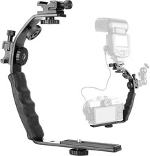 Camera L Bracket Mount Video Grip L-Bracket with Dual Flash Cold Shoe Mount 1/4'