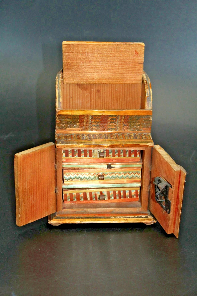 altes Miniatur Möbel, Kommode, Strohkästchen wohl Berchtesgaden 19.Jahrhundert - Bild 4 von 4