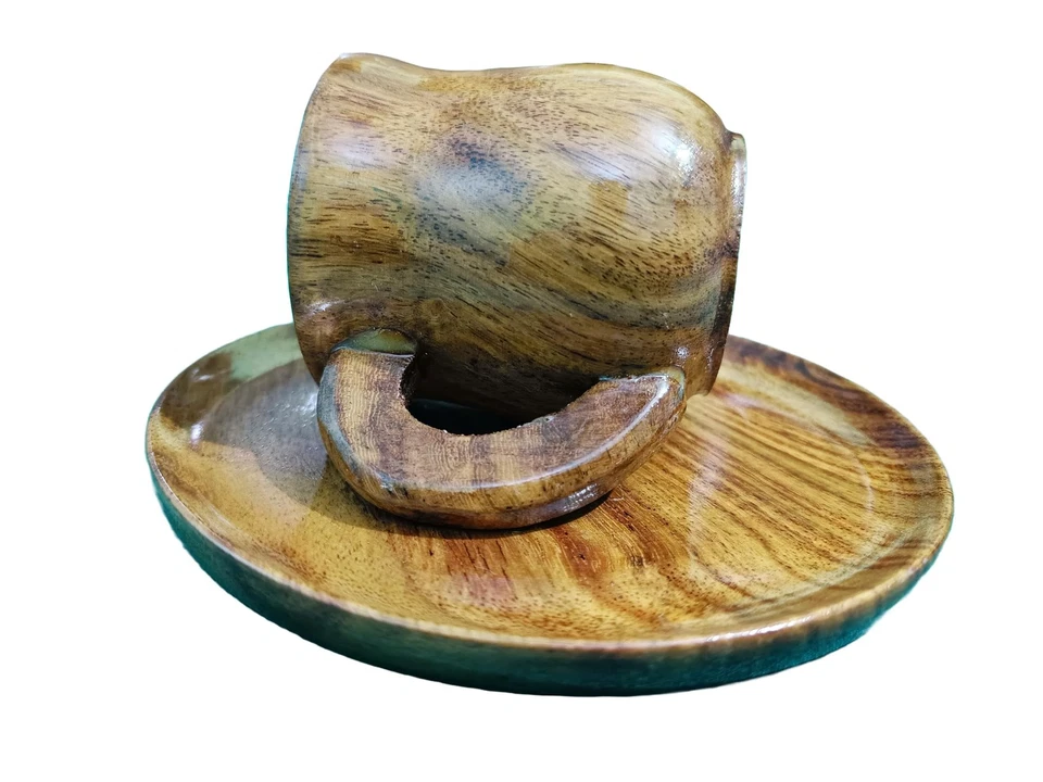 Taza de café espresso de madera hecha a mano tazas de té con platillo y cuchara|Ligera... Foto 4 de 4