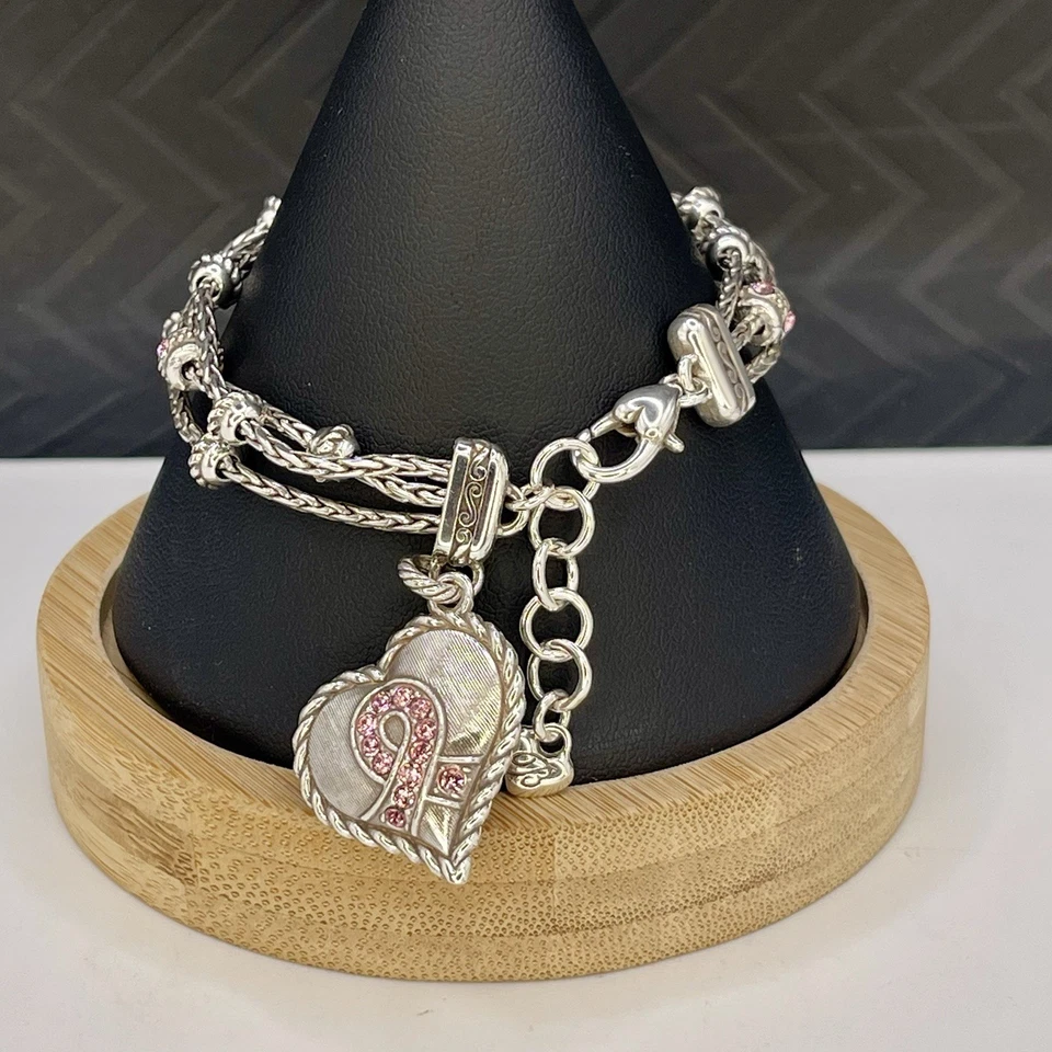 Brazalete Corazón Reversible Brighton Power of Pink Cristales Rosa Tono Plata Foto 2 de 4
