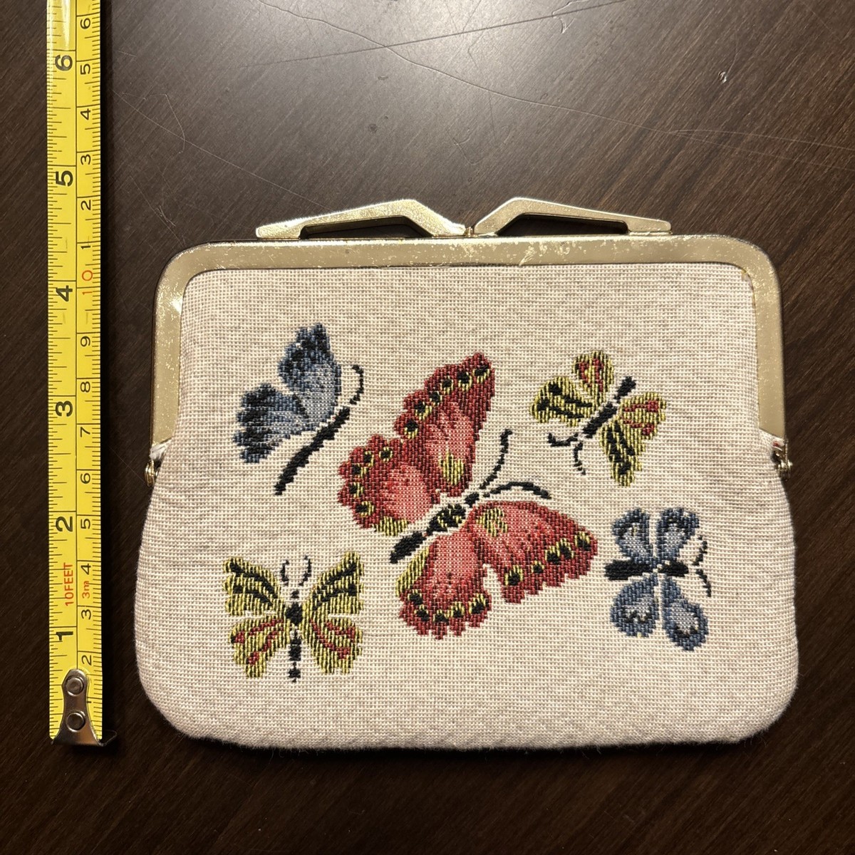 VTG Neiman Marcus Butterfly Coin Purse/Clutch - Needlepoint Embroidered Tapestry View 5
