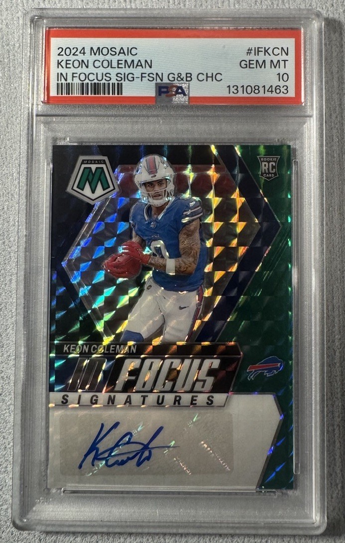 Keon Coleman Panini Mosaic in Focus Signatures #IFKCN Green/Black Fusion Choice