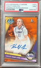 2023-24 BOWMAN CHROME U HAILEY VAN LITH ORANGE REFRACTOR AUTO 11/25 PSA 9