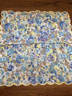 D Porthault Vintage Set 4 Linen Napkins Floral Roses Blue Yellow Dinner Size