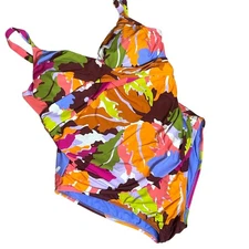 Catalina Colorful Island Floral Cross Front Bathing Suit Size 1X NWT