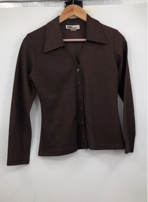 Back Stage Brown Button Down 1980s USA Made Retro Disco Collared Shirt - Size M