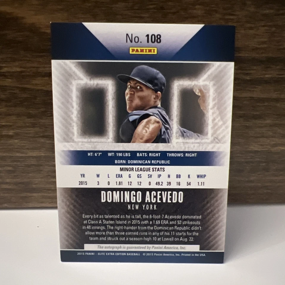 2015 Elite Extra Edition Prospect Autograph Domingo Acevedo #108 - Image 2 of 2