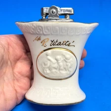 VTG Porcelain Table Top Lighter 3D Relief of Children Monogramed Gold 581 Japan