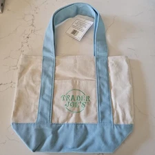 Trader Joe’s Mini Pastel Blue Canvas Bag Tote Limited 2025 Sold Out Edition NWT 